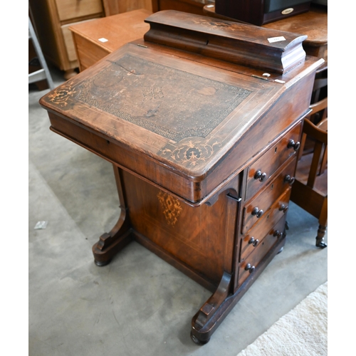 342 - A Victorian walnut inlaid Davenport with hinged sloping top, stationery box and 4 side drawers, 54 x... 