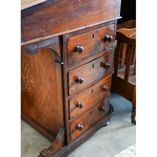 342 - A Victorian walnut inlaid Davenport with hinged sloping top, stationery box and 4 side drawers, 54 x... 