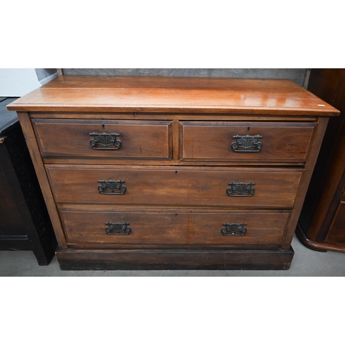 345 - An Edwardian walnut chest of two short over two long drawers on plinth base, 108 cm x 44 cm x 78 cm ... 