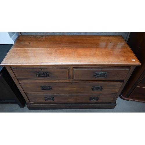 345 - An Edwardian walnut chest of two short over two long drawers on plinth base, 108 cm x 44 cm x 78 cm ... 