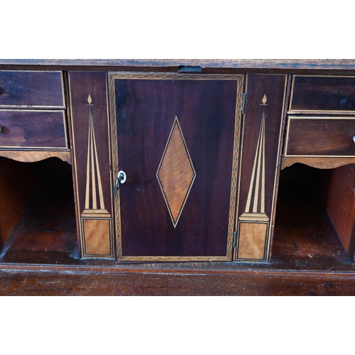 349 - A George III mahogany bureau with four graduating drawers, standing on bracket feet a/f, 100 x 53 x ... 