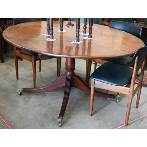 355 - Six Regency mahogany rope back dining chairs with caned seats to/w an oval dining table with a quadr... 