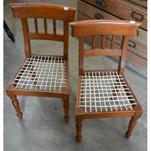 367 - A pair of South African hardwood spindle back 'riempie' childrens chairs with interlaced leather sea... 