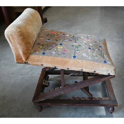 368 - A Victorian oak adjustable gout stool with tapestry upholstery