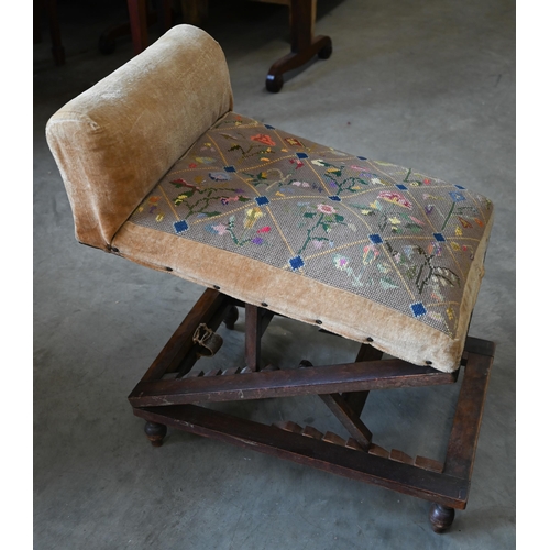 368 - A Victorian oak adjustable gout stool with tapestry upholstery