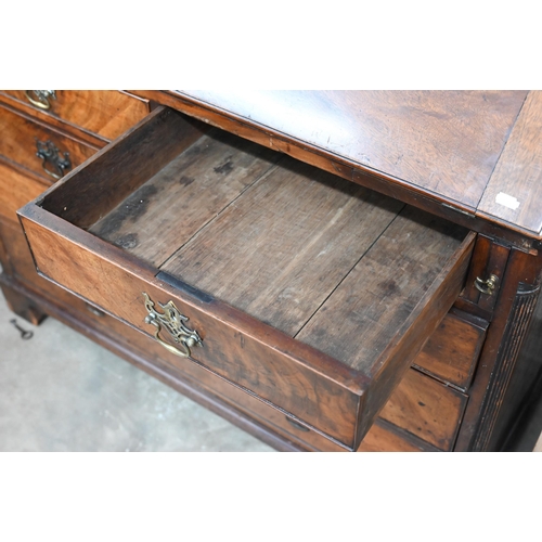 374 - A Georgian mahogany bureau with two short over three long drawers, with associated glazed bookcase t... 