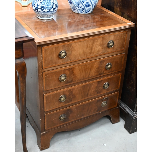 384 - Small mahogany reproduction crossbanded four drawer chest, 60 x 40 x 75 cm h