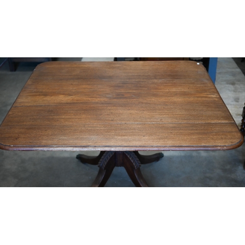 400 - # A 19th century mahogany dining table, moulded edge square top on turned column and quad supports, ... 