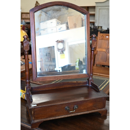 407 - A mahogany platform toilet mirror with single drawer base on bracket feet