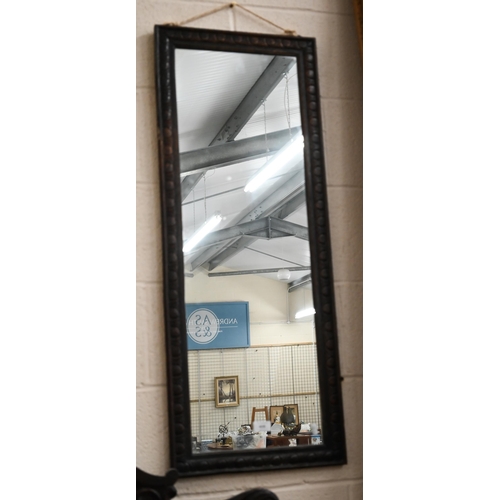 419 - Rectangular wall mirror in oak egg and dart carved frame, 100 x 40 cm wide