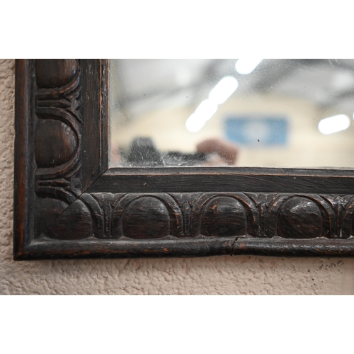 419 - Rectangular wall mirror in oak egg and dart carved frame, 100 x 40 cm wide