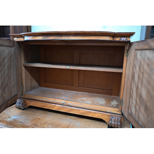 423 - A 19th century satin birch bowfront two door cabinet, replaced top, 105 cm wide x 52 cm deep x 72 cm... 
