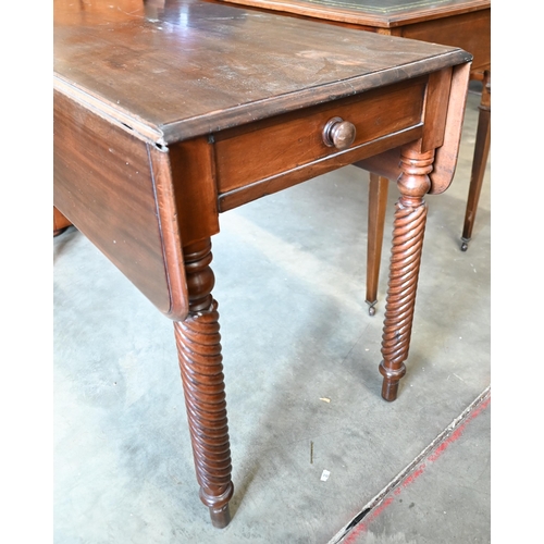 426 - # A 19th century mahogany Pembroke table with end drawer raised on spiral reeded supports