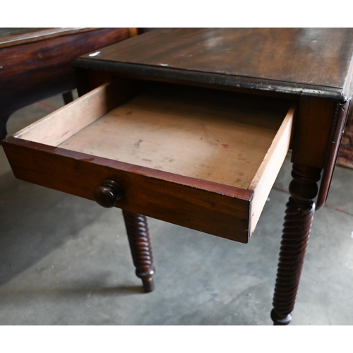 426 - # A 19th century mahogany Pembroke table with end drawer raised on spiral reeded supports