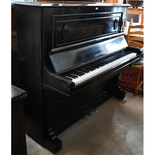 437 - C. Bechstein ebonised upright piano with ivory keys, frame number 81110, case numbered 13135 with Di... 