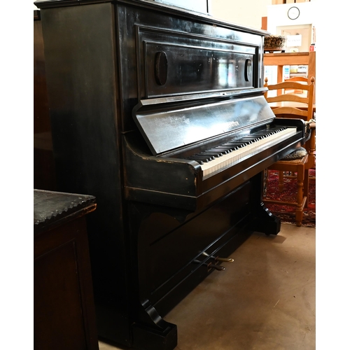 437 - C. Bechstein ebonised upright piano with ivory keys, frame number 81110, case numbered 13135 with Di... 