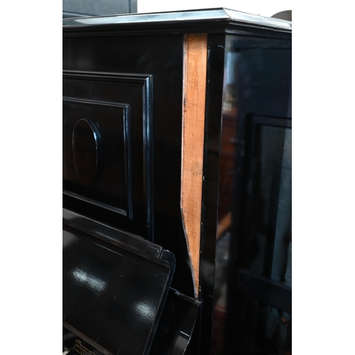 437 - C. Bechstein ebonised upright piano with ivory keys, frame number 81110, case numbered 13135 with Di... 