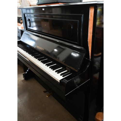 437 - C. Bechstein ebonised upright piano with ivory keys, frame number 81110, case numbered 13135 with Di... 