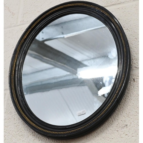 439 - A rectangular wall mirror in gilded and ebonised frame 35 x 42 cm, to/w two oval wall mirrors (3)