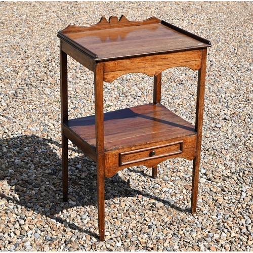 459 - An old red walnut single door cabinet raised on turned legs to brass castors to/w a two tier night s... 