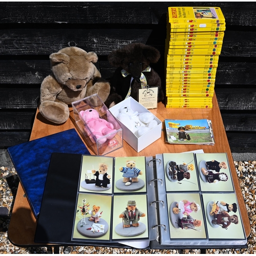 462 - Four teddy bears, 29 Rupert Little Bear Library stories and an album of teddy bear-themed postcards ... 