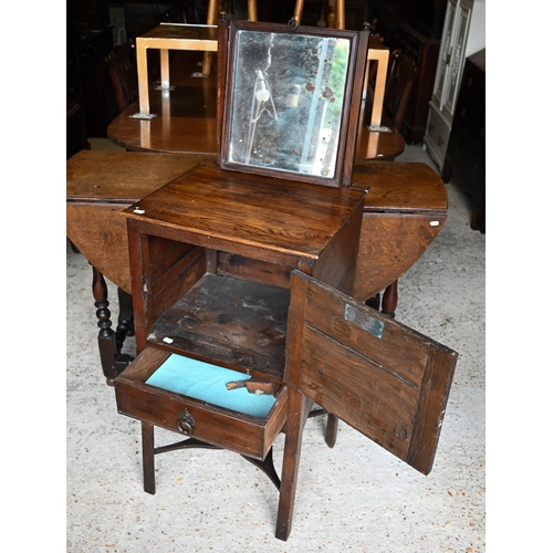 464 - # An old oak cabinet with drawer to base and rise and fall mirror to the top, 47 x 42 x 89 cm high -... 