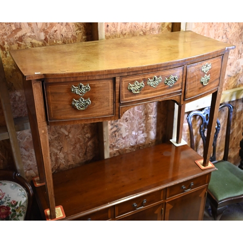 465 - A 19th century mahogany bowfront three drawer side table on slender tapering legs, 119 x 50 x 85 cm ... 