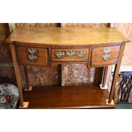 465 - A 19th century mahogany bowfront three drawer side table on slender tapering legs, 119 x 50 x 85 cm ... 