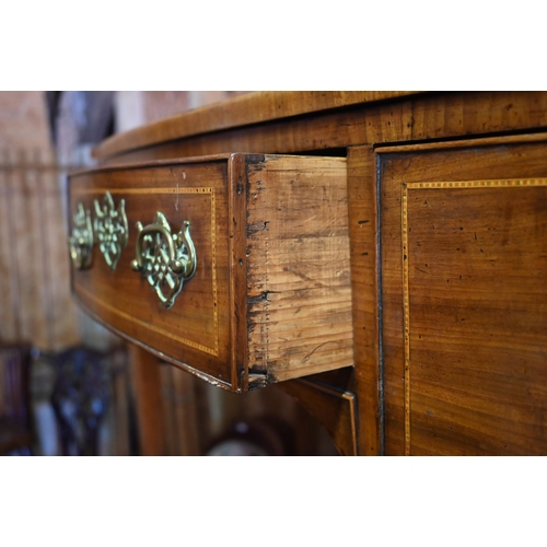 465 - A 19th century mahogany bowfront three drawer side table on slender tapering legs, 119 x 50 x 85 cm ... 