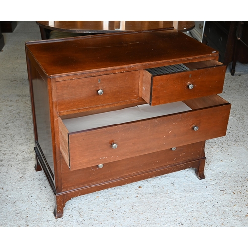 467 - A bright satinwood chest of two short over two long graduated drawers on splayed bracket feet, 1950s... 