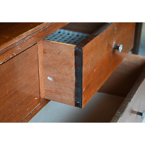 467 - A bright satinwood chest of two short over two long graduated drawers on splayed bracket feet, 1950s... 