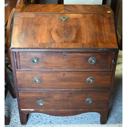 470 - # An old walnut bureau with three long drawers, 76 x 47 x 94 cm