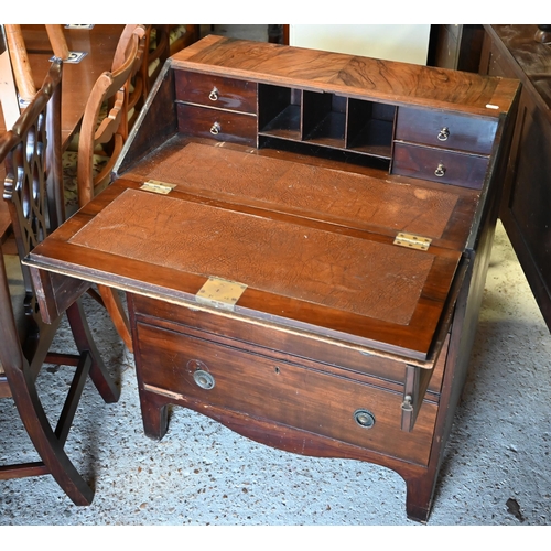 470 - # An old walnut bureau with three long drawers, 76 x 47 x 94 cm