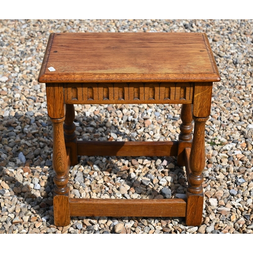 473 - Mid-century two-tier teak serving trolley with folding top to/w an oak joint stool (2)