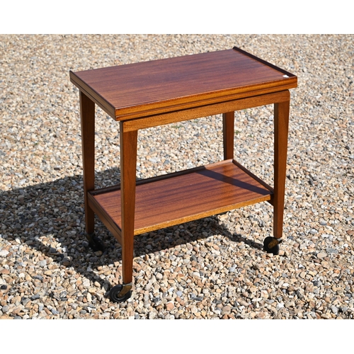 473 - Mid-century two-tier teak serving trolley with folding top to/w an oak joint stool (2)