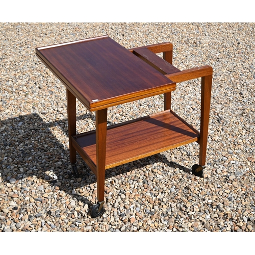 473 - Mid-century two-tier teak serving trolley with folding top to/w an oak joint stool (2)