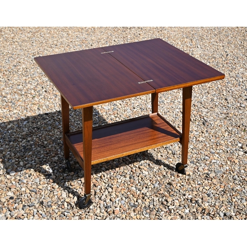 473 - Mid-century two-tier teak serving trolley with folding top to/w an oak joint stool (2)