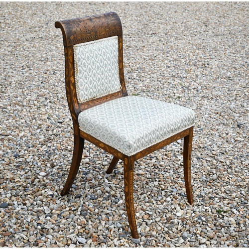 479 - An antique Dutch floral marquetry side chair to/w a continental green painted and upholstered side c... 