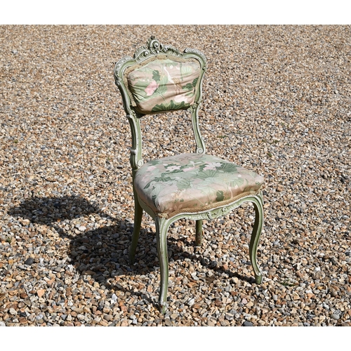 479 - An antique Dutch floral marquetry side chair to/w a continental green painted and upholstered side c... 