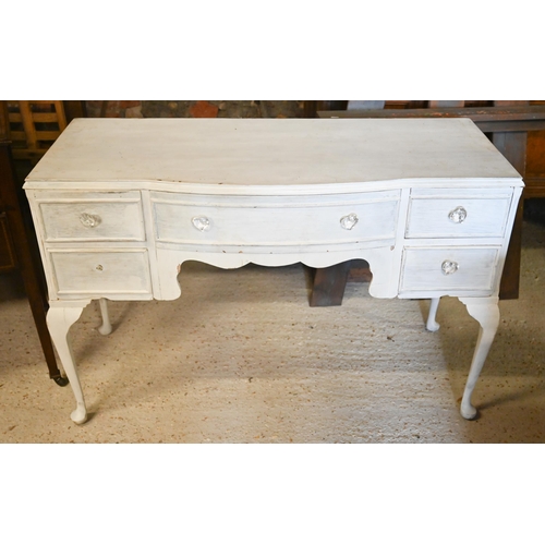 492 - A white painted four drawer kneehole side table on cabriole legs a/f, 115 x 48 x 76 cm h