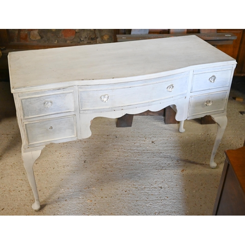 492 - A white painted four drawer kneehole side table on cabriole legs a/f, 115 x 48 x 76 cm h