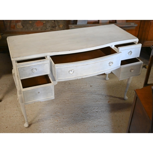 492 - A white painted four drawer kneehole side table on cabriole legs a/f, 115 x 48 x 76 cm h