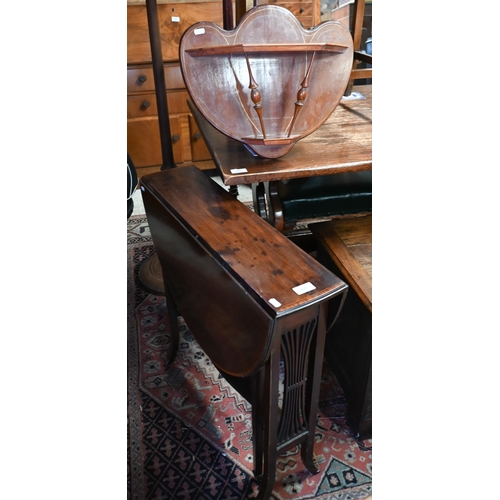 506 - # An Edwardian cross-banded satinwood Sutherland table, to/w a wall shelf (2)