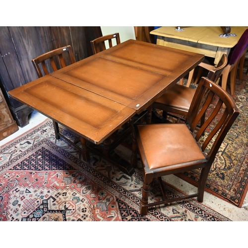 510 - A 1950s draw leaf dining table and set of four side chairs, (130 max) 99 x 76 x 76 cm h