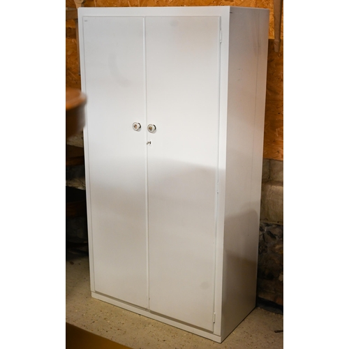 515 - # A later white painted two door utility wardrobe, 91 cm x 45 cm x 173 cm h