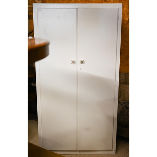 515 - # A later white painted two door utility wardrobe, 91 cm x 45 cm x 173 cm h