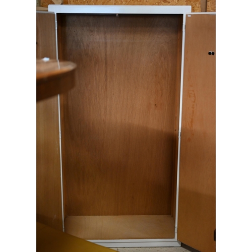 515 - # A later white painted two door utility wardrobe, 91 cm x 45 cm x 173 cm h