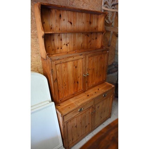 516 - # A modern pine dresser base 113 cm w x 41 cm x 78 cm h to/with another pine dresser with integral r... 