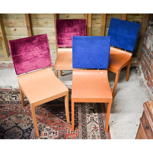 517 - Four contemporary Ligne Rosset dining chairs, two blue, two claret upholstered (4)