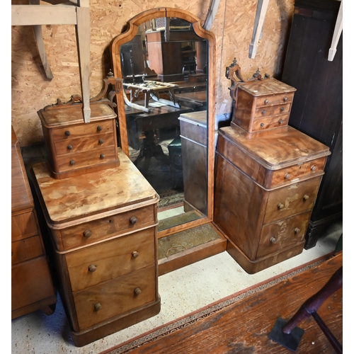 520 - A Victorian birch twin pedestal dressing chest centred by a cheval mirror - a/f and for conversion/r... 